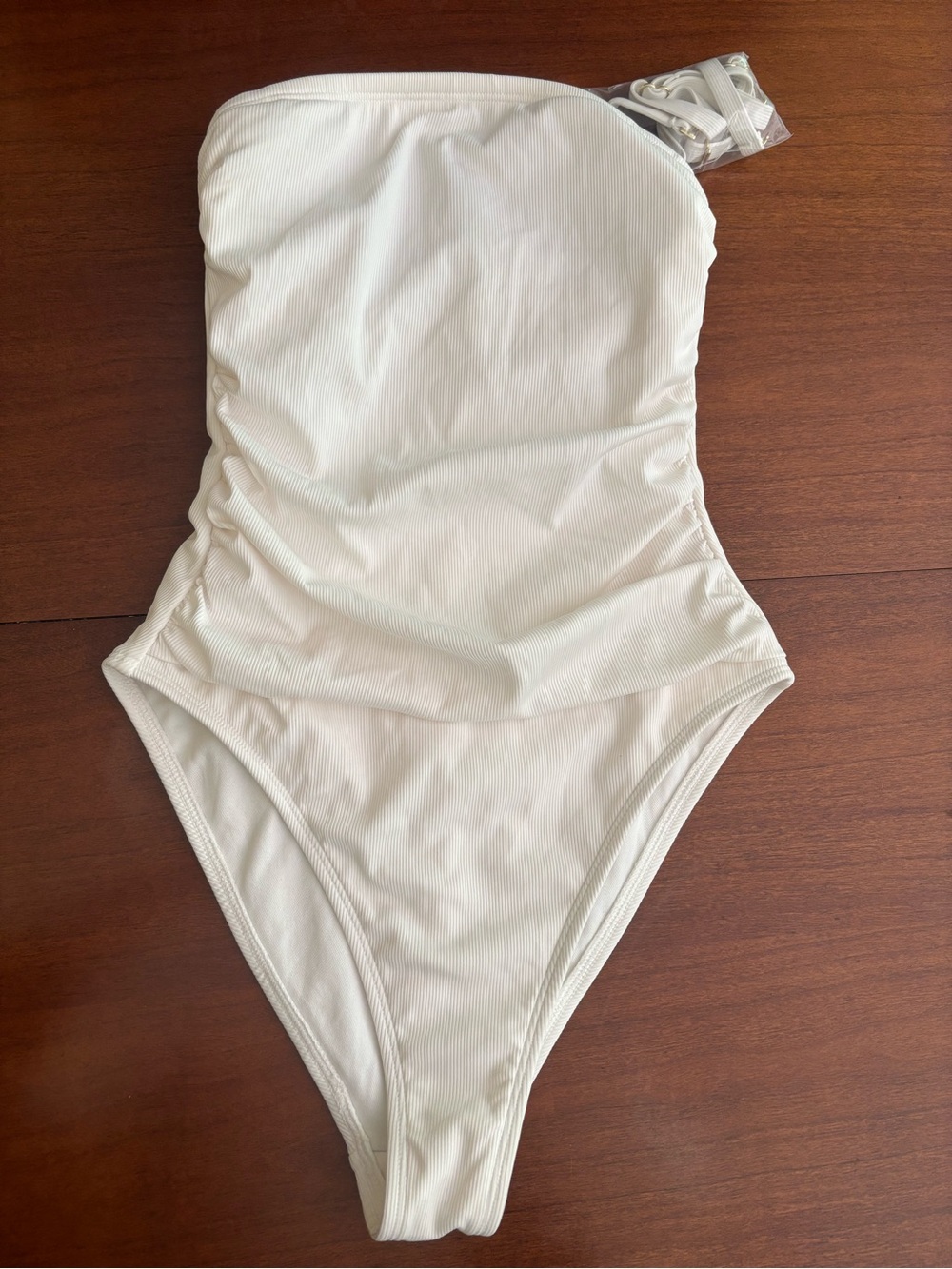 Shade & Shore White Ribbed Strapless Girls One-Piece Swimsuit
